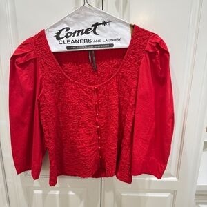 Anthropologie Smocked Cardigan Red Size Large- SOLD OUT ONLINE